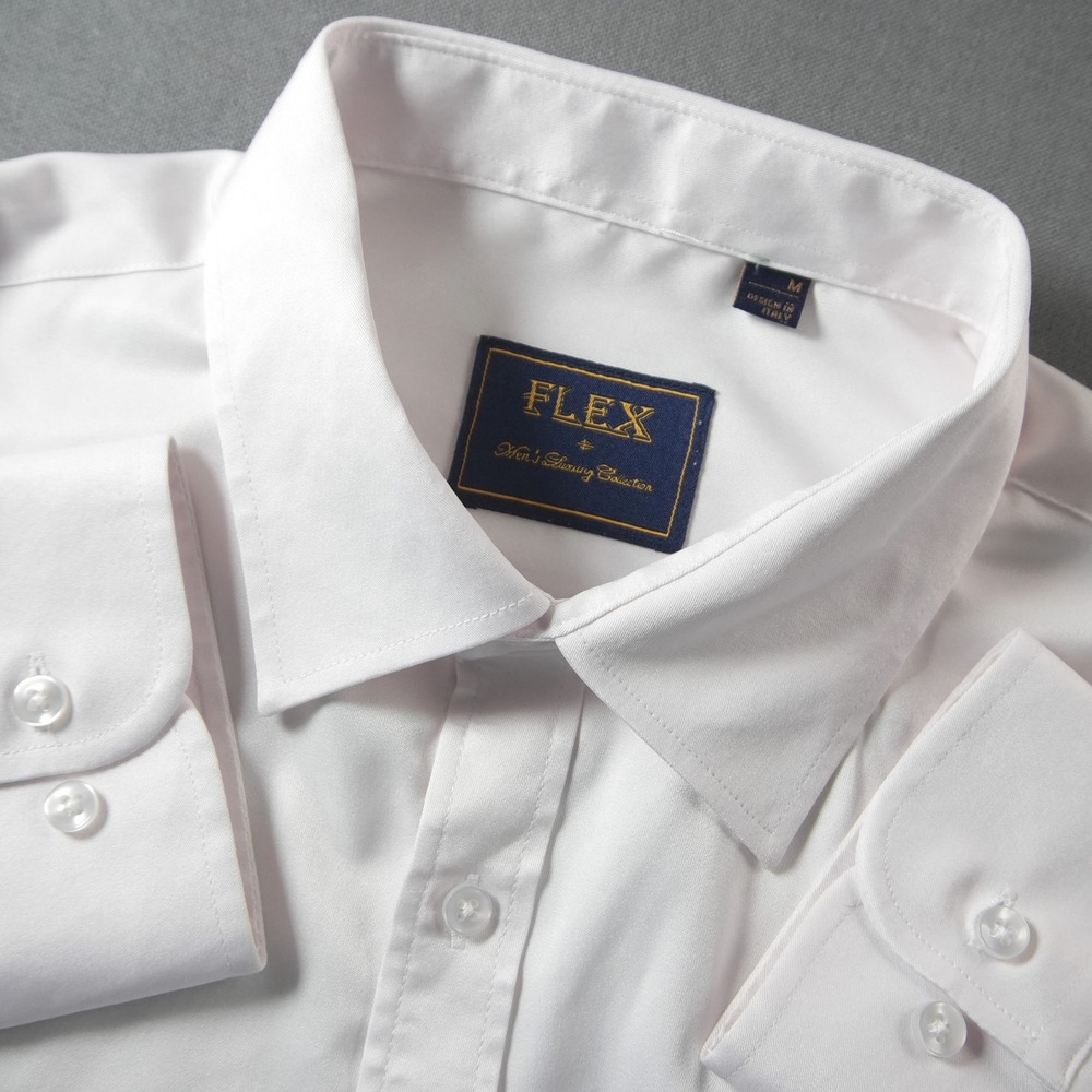 FLEX Dress Lightweight Italy Luxury Button Up Shirt Men M White Long Sleeve